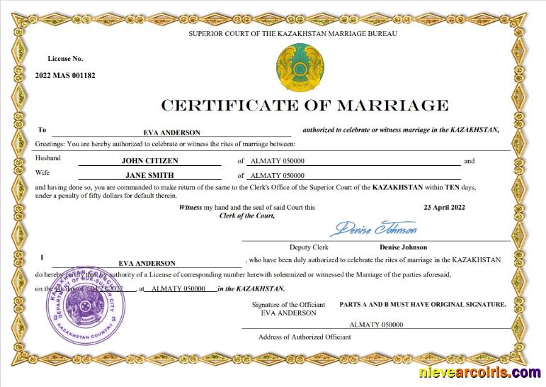 Kazakhstan marriage certificate